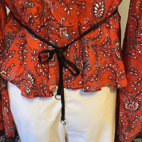 Cinq A Sept Blouse Women S 100% Silk Crop Tie Top Floral Multicolor Fairy Grunge - Picture 10 of 12